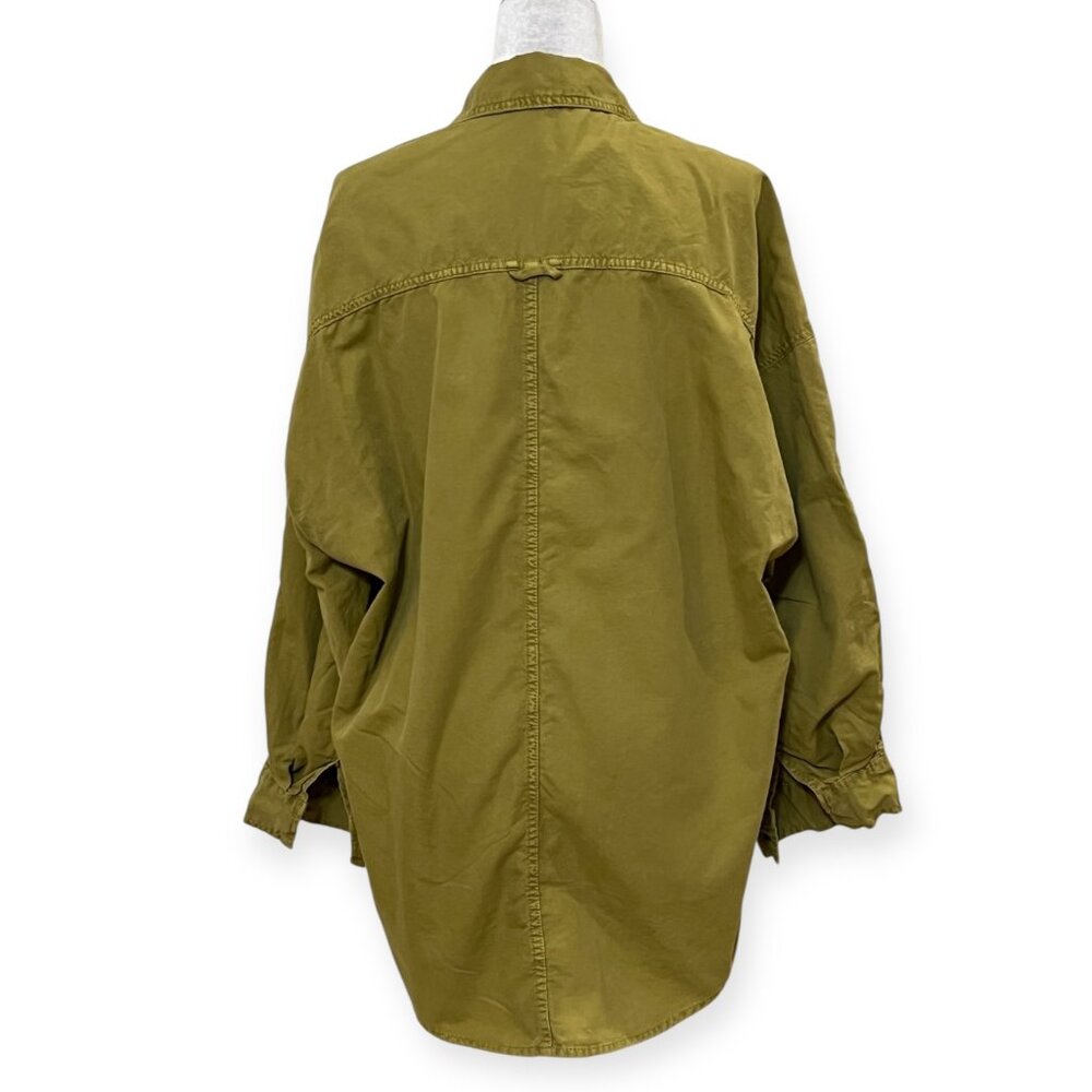 NWT ZARA Women’s L Army Green Utility Overshirt NWT Longline Cotton Jacket Top - Picture 2 of 8